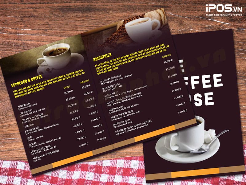Menu quán cafe dạng một tờ