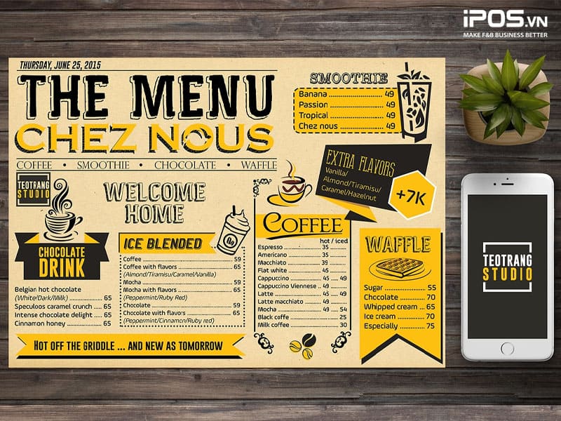 Menu pha trộn phong cách vintage và đa sắc màu