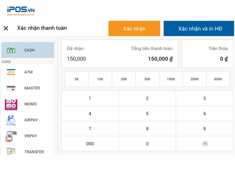 thanh toán trên phần mềm tính tiền nhà hàng