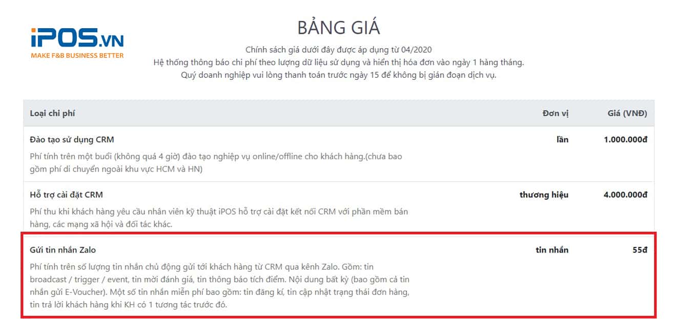 Thông báo Zalo Thông báo Zalo