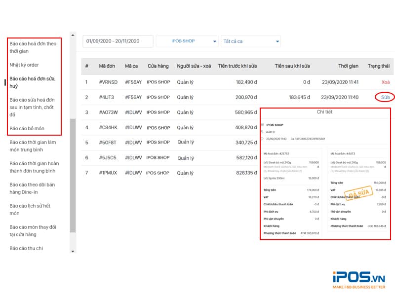 phần mềm bán hàng ghi nhận lịch sử chỉnh sửa hóa đơn