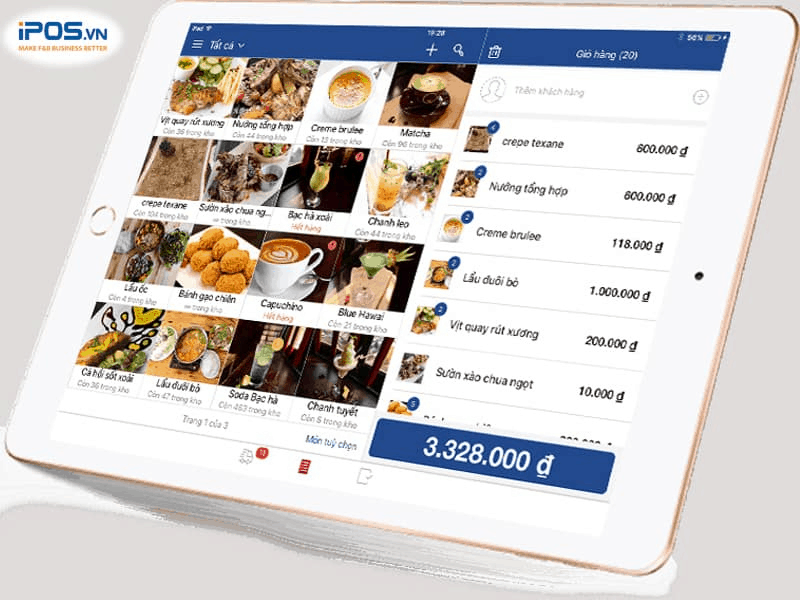 Giao diện order của phần mềm quản lý bán hàng iPOS rất trực quan, dễ hiểu