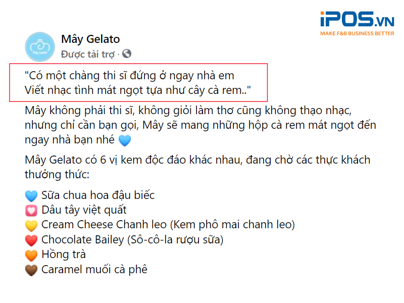 Cách đặt tiêu đề "ăn theo" trend bài hát của thương hiệu (Nguồn ảnh: Mây Gelato)
