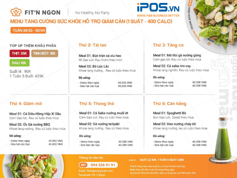 Combo đặt món trước 1 tuần của quán ăn Fit’n Ngon