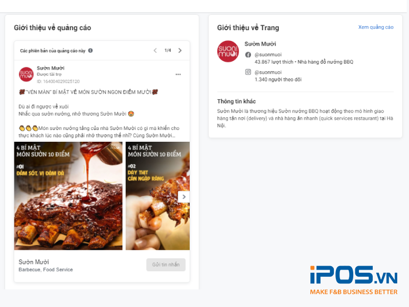 Một mẫu quảng cáo của Sườn Mười trên nền tảng MXH Facebook