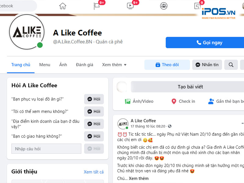 Đây chính là “gian hàng” của một quán cafe online