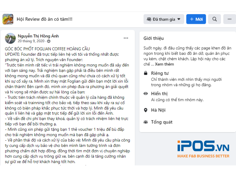 Cách phản hồi review tiêu cực khá khôn khéo của một thương hiệu cafe