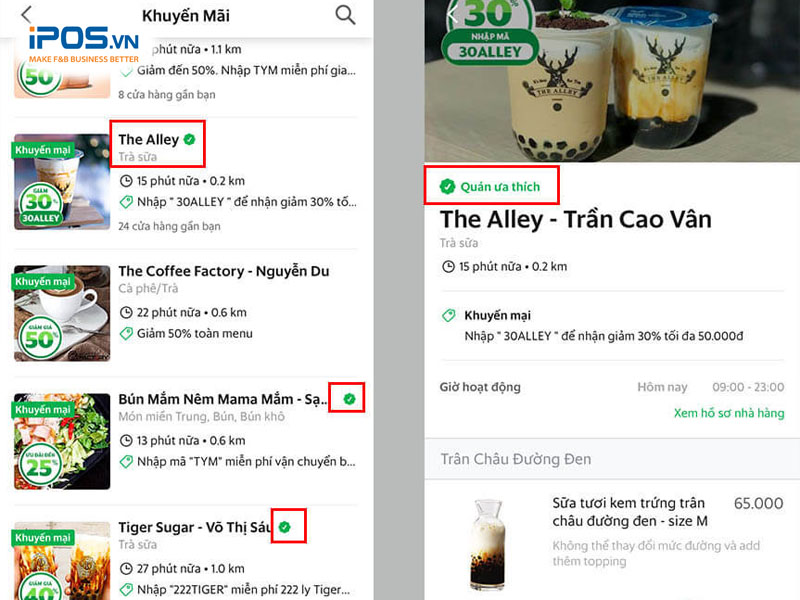 Tích xanh của quán ưa thích trên GrabFood