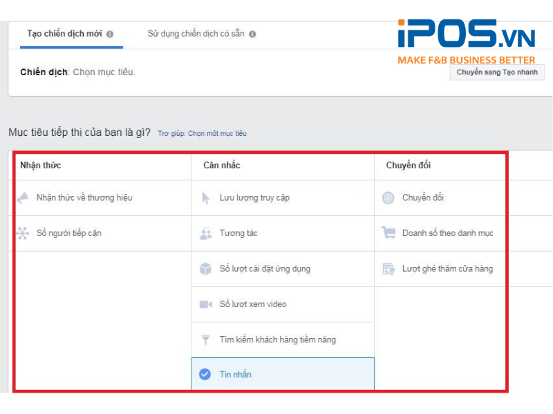 Mỗi chiến dịch quảng cáo Facebook sẽ có một mục tiêu khác nhau