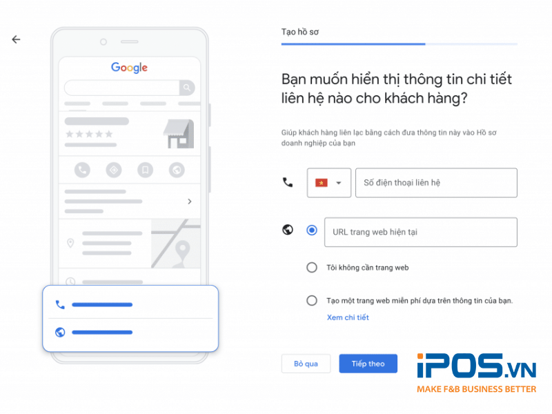 Nhập số điện thoại liên hệ và trang web để khách hàng dễ liên lạc