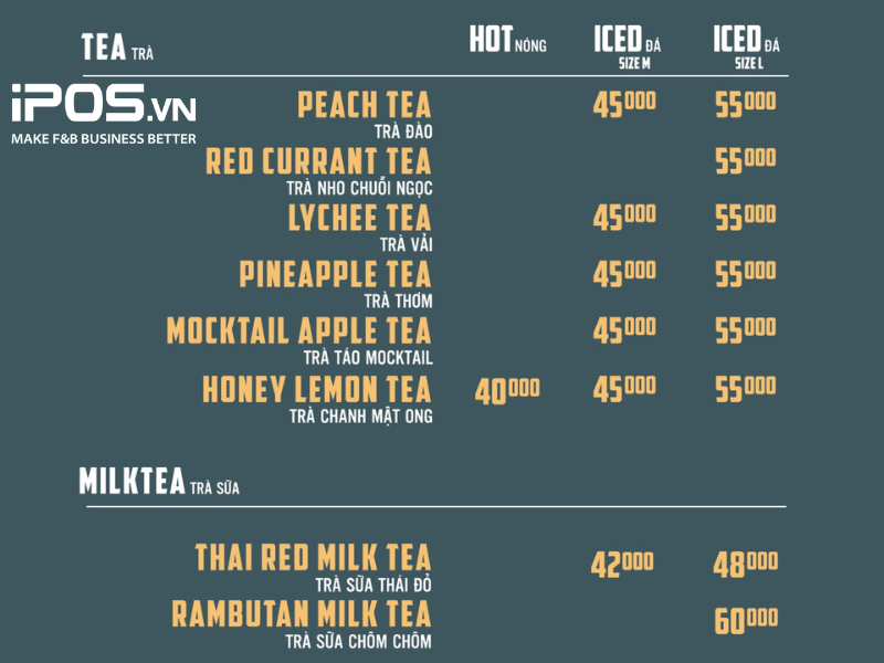 Đồ uống tại Katinat có hai mức giá trung bình và cao cấp 