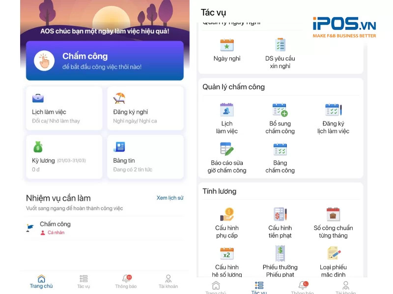 Giải pháp chấm công quán cafe iPOS HRM