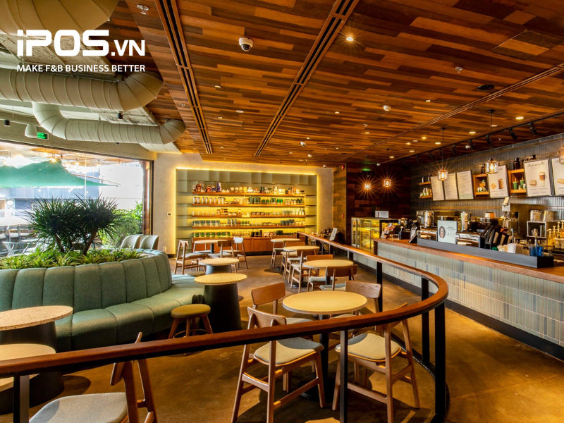 Phong cách thiết kế cửa hàng Starbucks rất sang trọng và đẳng cấp 