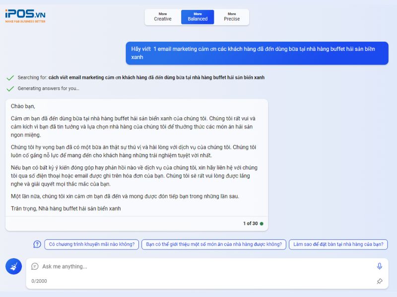 Ứng dụng Chat GPT-4 để thiết kế chiến dịch Email Marketing cho nhà hàng/quán cafe.