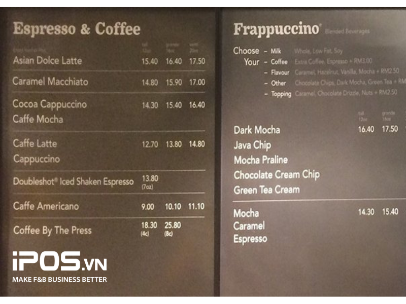 Loại bỏ ký hiệu tiền là một chiến thuật trên menu của Starbucks