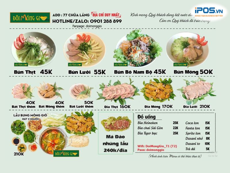 Đôi Móng Giò tại 77 Chùa Láng nổi tiếng với các món bún bung ngon ngọt tự nhiên.