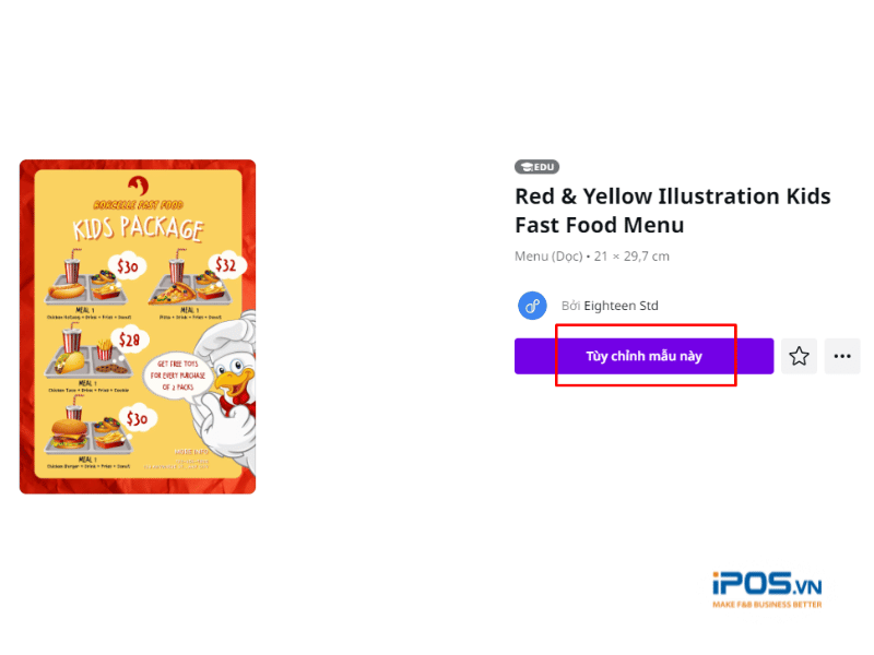 thiết kế menu bằng Canva